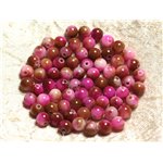 Fil 39cm 65pc env - Perles de Pierre - Jade Boules 6mm Rose fuchsia Marron 