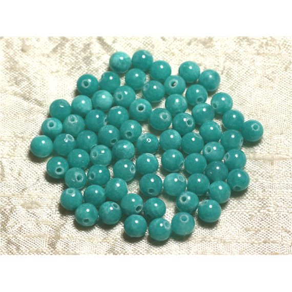 Fil 39cm 65pc env - Perles de Pierre - Jade Boules 6mm Bleu Turquoise 