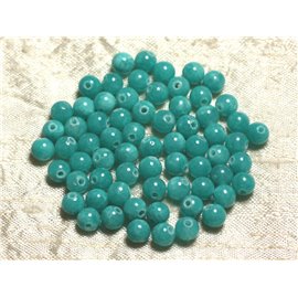 Fil 39cm 65pc env - Perles de Pierre - Jade Boules 6mm Bleu Turquoise 