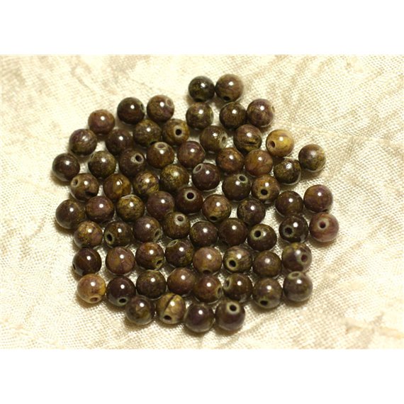 Fil 39cm 65pc env - Perles de Pierre - Jade Boules 6mm Marron Jaune Prune 