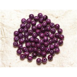 Thread 39cm 65pc approx - Stone Beads - Jade Balls 6mm Purple Pink Fuchsia 