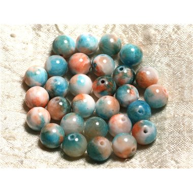 Fil 39cm 39pc env - Perles de Pierre - Jade Boules 10mm Bleu Turquoise Orange 