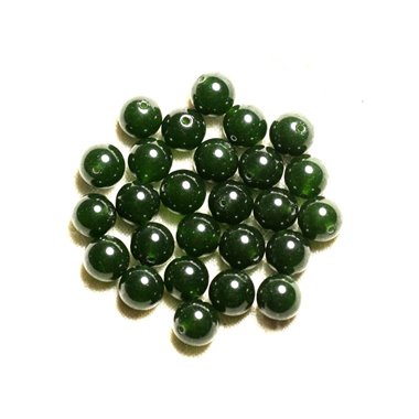 Fil 39cm 37pc env - Perles de Pierre - Jade Boules 10mm Vert Olive Sapin 