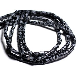 Gewinde 39 cm ca. 145 Stück - Steinperlen - Obsidian Flake Speckled Heishi Washers 4x2mm