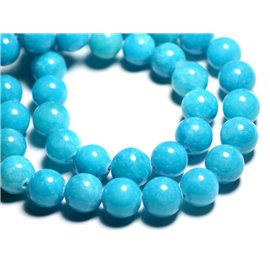 Thread 39cm approx 28pc - Stone Beads - Jade Balls 14mm Turquoise Blue 