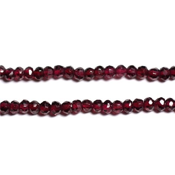 Fil 33cm 115pc env - Perles Pierre - Grenat Rhodolite Rondelles Facettées 3-4mm rouge rose framboise bordeaux