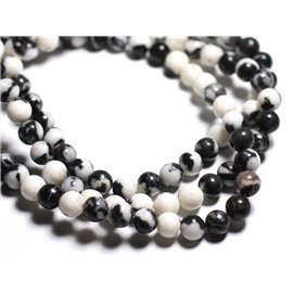 Thread 39cm approx 47pc - Stone Beads - White and Black Mexican Jasper 8mm Balls 