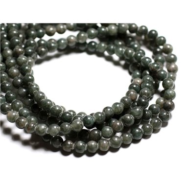 Fil 39cm 66pc env - Perles de Pierre - Jade Boules 6mm Gris Vert Kaki 