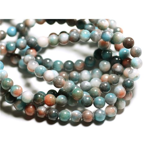 Fil 39cm 65pc env - Perles de Pierre - Jade Boules 6mm Bleu Turquoise Orange Gris 