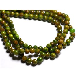 Fil 39cm 66pc env - Perles de Pierre - Jade Boules 6mm Vert Jaune Orange 