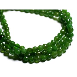 Thread 39cm 61pc approx - Stone Beads - Jade Faceted Balls 6mm Olive Green 