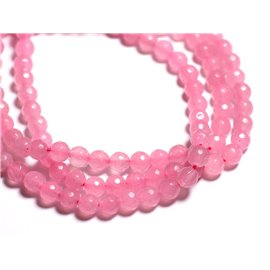 Thread 39cm approx 63pc - Stone Beads - Jade Faceted Balls 6mm Candy Pink 