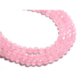 Thread 39cm approx 61pc - Stone Beads - Jade Faceted Balls 6mm Light pink 