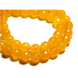 Thread 39cm 37pc approx - Stone Beads - Jade Faceted Balls 10mm Yellow Orange 