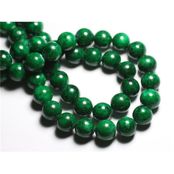 Fil 39cm 28pc env - Perles de Pierre - Jade Boules 14mm Vert Empire 