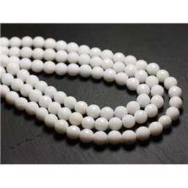 63pc approx. Stone beads - Jade Faceted Balls 6mm Opaque White 