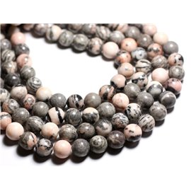 Thread 39cm - Stone Beads - Gray Jasper and Pink Balls 12mm 