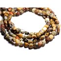 Fil 39cm 43cp env - Perles Pierre - Agate Crazy Nuggets 8-10mm blanc jaune marron gris