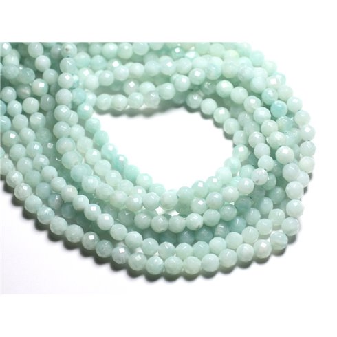 Fil 39cm 64pc env - Perles de Pierre - Amazonite Boules Facettées 6mm 