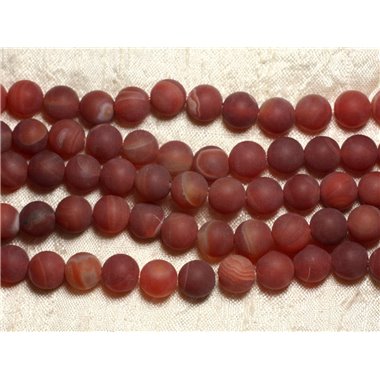 Fil 39cm 36pc env - Perles de Pierre - Agate Rouge Mat givré Boules 10mm 