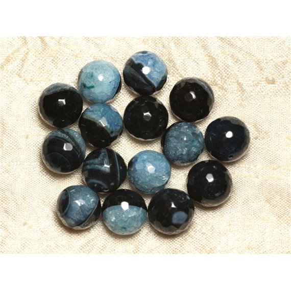 1 Fil 39cm Perles de Pierre - Agate Quartz Bleu Noir Boules Facettées 14mm 