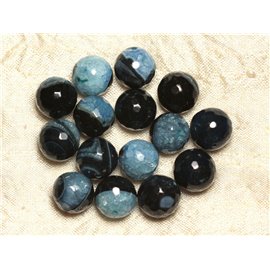 Cuentas de piedra de 1 hebra de 39 cm - Bolas facetadas de cuarzo de ágata azul negro 14 mm 