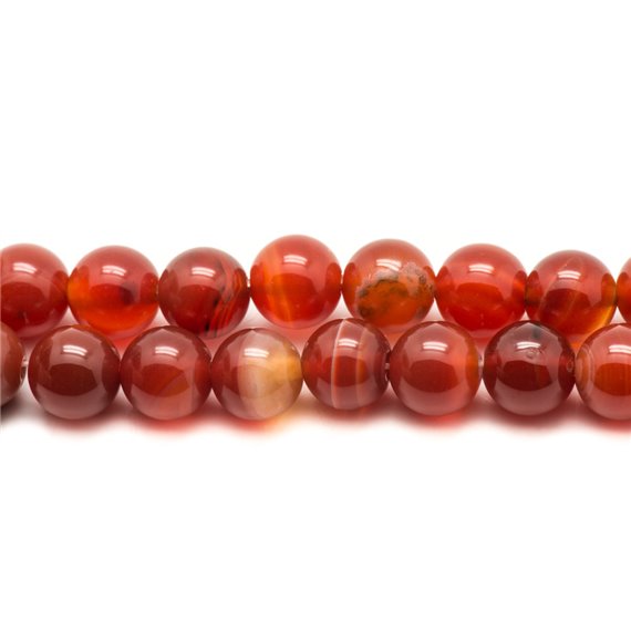 Fil 39cm 46pc env - Perles de Pierre - Agate Rouge Boules 8mm 