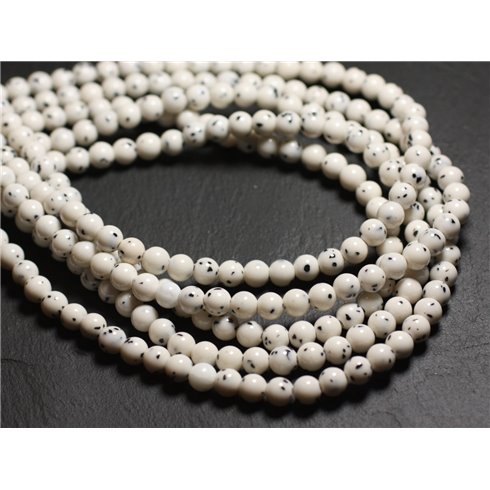 Fil 39cm 65pc env - Perles de Pierre - Jade Boules 6mm Blanc à Pois noirs 