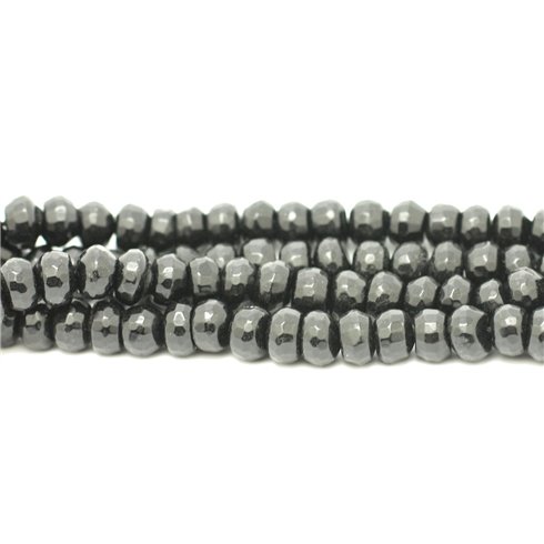 1 Fil 39cm Perles de Pierre - Jade Rondelles Facettées 8x5mm Gris Noir 