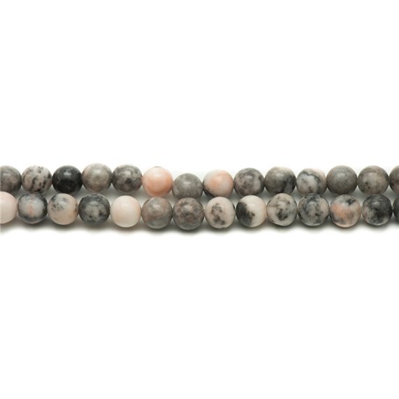 1 Fil 39cm Perles de Pierre - Jaspe Grise et Rose Boules 6mm 