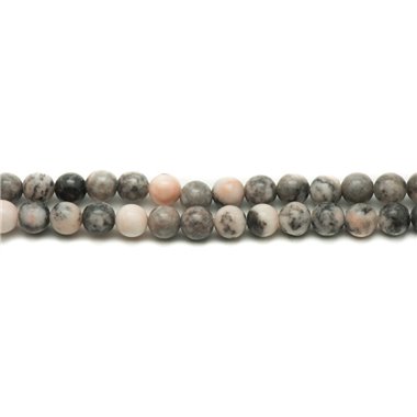 Fil 39cm 62pc env - Perles Pierre - Jaspe Grise et Rose Boules 6mm