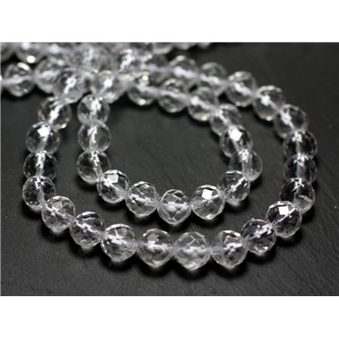 1 Fil 39cm Perles de Pierre - Cristal de Roche Quartz Boules Facettées 6mm 