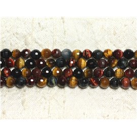 Fil 39cm 62pc env - Perles de Pierre - Oeil de Tigre Taureau Faucon Boules Facettées 6mm 