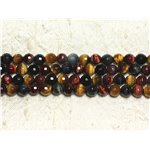 Fil 39cm 62pc env - Perles de Pierre - Oeil de Tigre Taureau Faucon Boules Facettées 6mm 