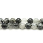 Fil 39cm 65pc env - Perles de Pierre - Quartz Tourmaline Noire Boules 6mm 