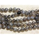 Fil 39cm 36pc env - Perles de Pierre - Agate Veine de Dragon Gris Noir  Boules 10mm 