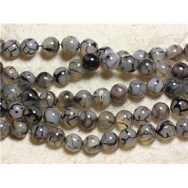 Fil 39cm 36pc env - Perles de Pierre - Agate Veine de Dragon Gris Noir  Boules 10mm 