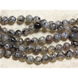 Thread 39cm 36pc approx - Stone Beads - Gray Black Dragon Vein Agate Balls 10mm 