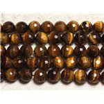 Fil 39cm 37pc env - Perles de Pierre - Oeil de Tigre Boules Facettées 10mm 