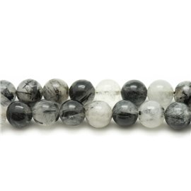 Hilo 39cm 46pc aprox - Cuentas de Piedra - Bolas de Cuarzo Turmalina Negra 8mm 