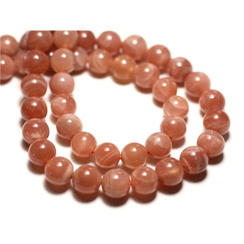 Fil 39cm 62pc environ - Perles Pierre de Soleil Boules 6mm rose orange irisé