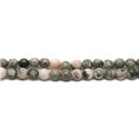 Fil 39cm 46pc env - Perles de Pierre - Jaspe Grise et Rose Boules 8mm 