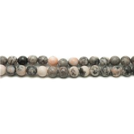 Faden 39cm ca. 46pc - Steinperlen - Grau und Pink Jasper 8mm Kugeln 