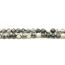 Thread 39cm approx 93pc - Stone Beads - Zebra Jasper Balls 4mm 