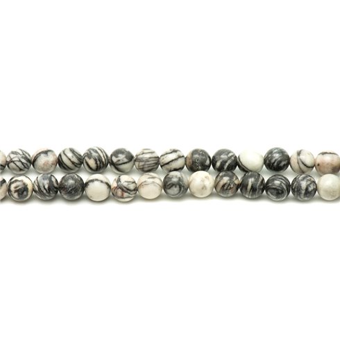 Fil 39cm 63pc env - Perles de Pierre - Jaspe Zèbre Boules 6mm 