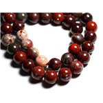 Fil 39cm 37pc env - Perles de Pierre - Jaspe Rouge Poppy Boules 10mm 