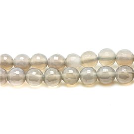 1 Strand 39cm Stone Beads - Gray Agate Faceted Balls 8mm 