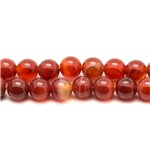 Fil 39cm 36pc env - Perles de Pierre - Agate Rouge Boules 10mm 