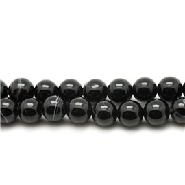 Hilo 39cm 46pc aprox - Cuentas de Piedra - Bolas de Ágata Negra 8mm 