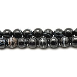 Fil 39cm 37pc environ - Perles Pierre Agate Boules 10mm noir blanc marron